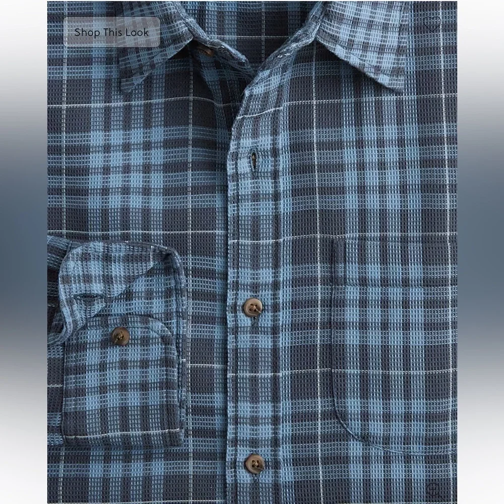 NWT! J. Crew Navy Blue Sky Plaid Waffle Dobby Shirt. Size Large.